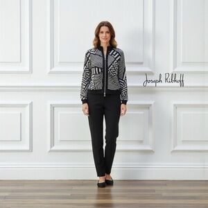 Joseph Ribkoff, Graphic Zip Jacket, Black & Gray, Style 22793, Size 12
